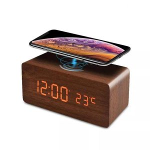 Desk Wireless Alarm Clock Charger dark wood
